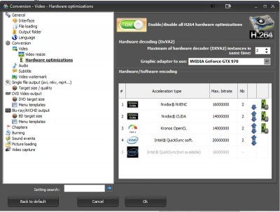 Here's the hardware optimizations screen