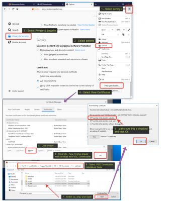 How to install VSO Downloader CA certificate in recent Firefox after an update.